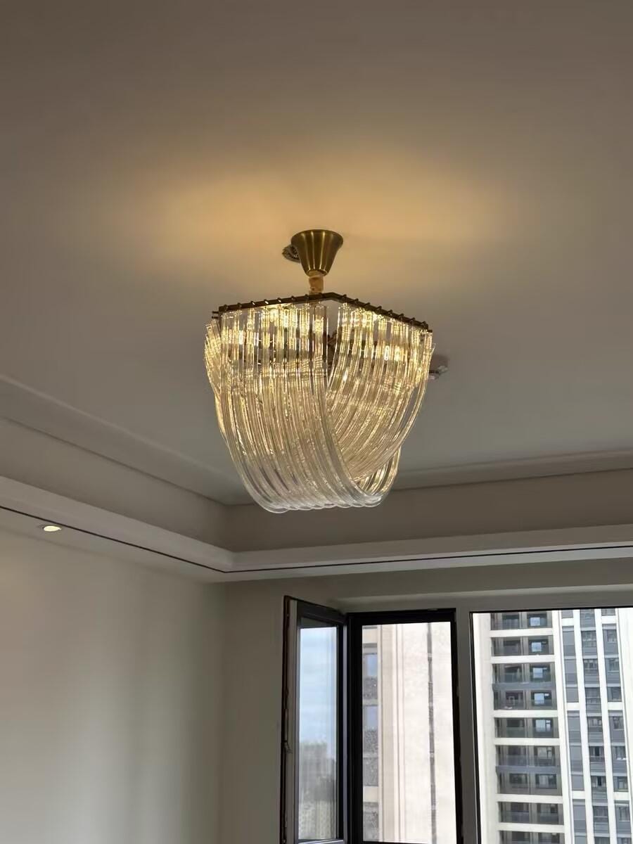 Customer photo review of Glass Pendant Light, Gold Frame, Hand-Shaped Clear Glass Rods