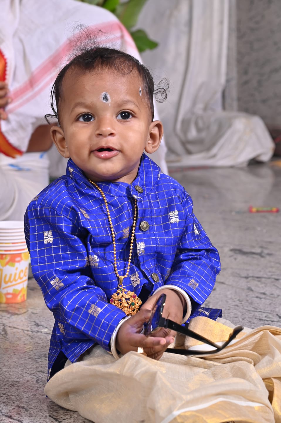 Customer photo review of Royal blue with gold reshme chowka Kurta Dhoti for baby boy - Festive Collection