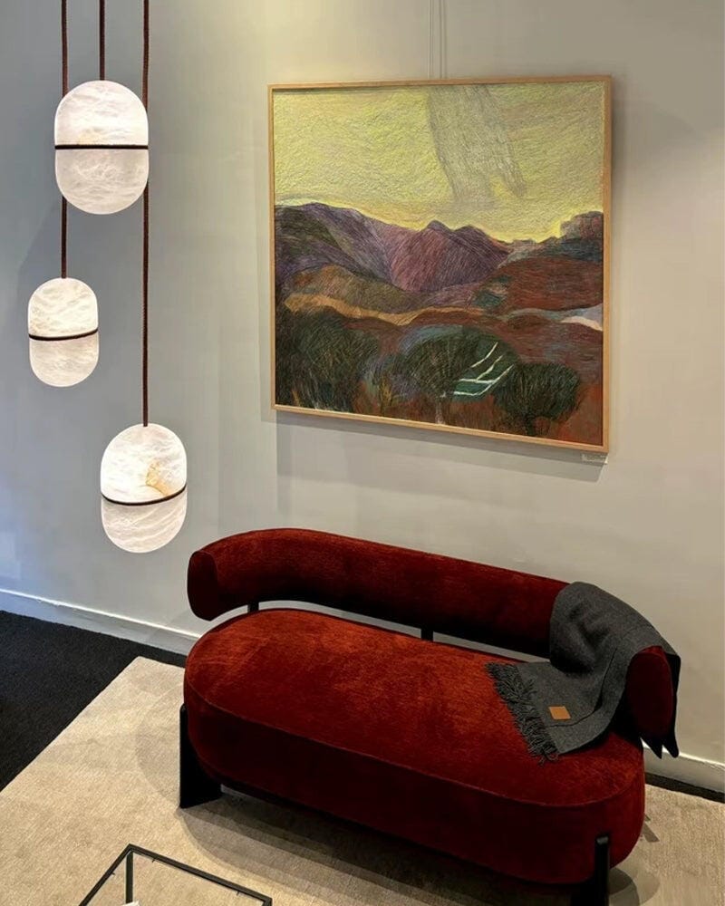 Customer photo review of Natural Alabaster Pendant Lamp, Symmetrical Shade, Damp Rated
