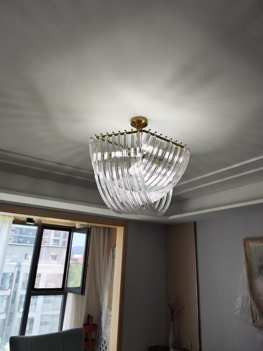 Customer photo review of Glass Pendant Light, Gold Frame, Hand-Shaped Clear Glass Rods