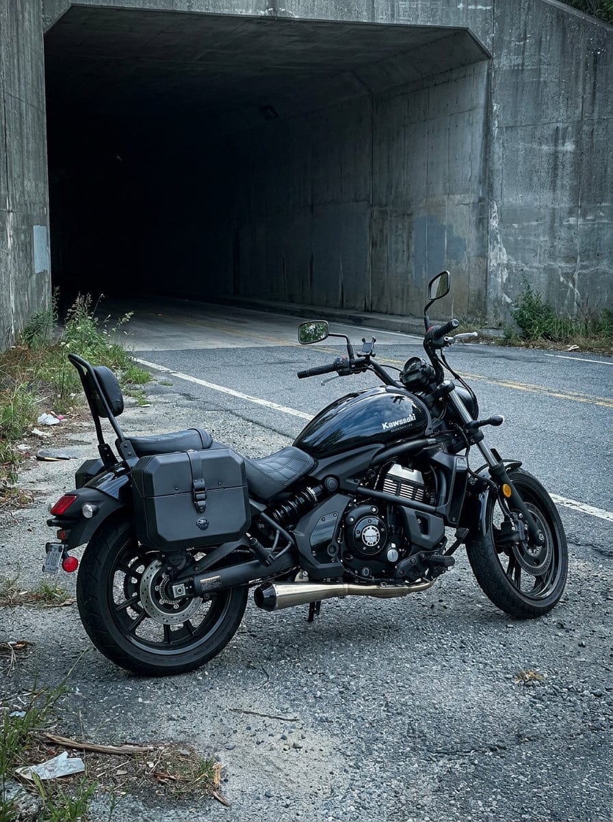 Customer photo review of 20L - Outlaw Quick-Mount Small Kawasaki Vulcan S Leather Wrapped Hard Saddlebags