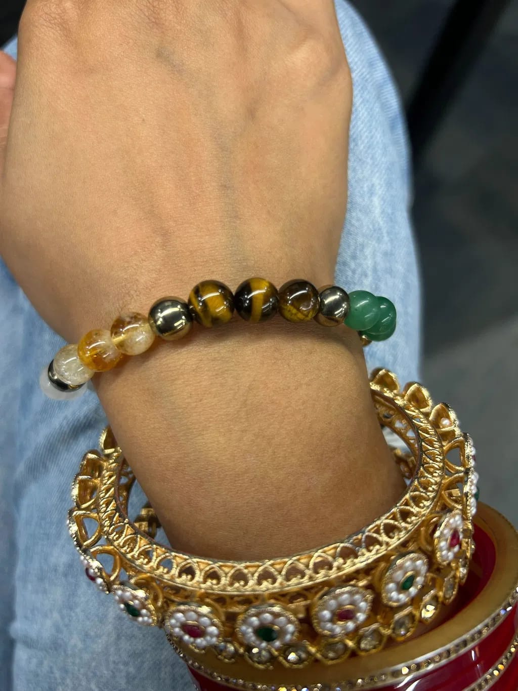 Customer photo review of Dhan Yog Bracelet – Natural Gemstone Bracelet for Prosperity & Abundance