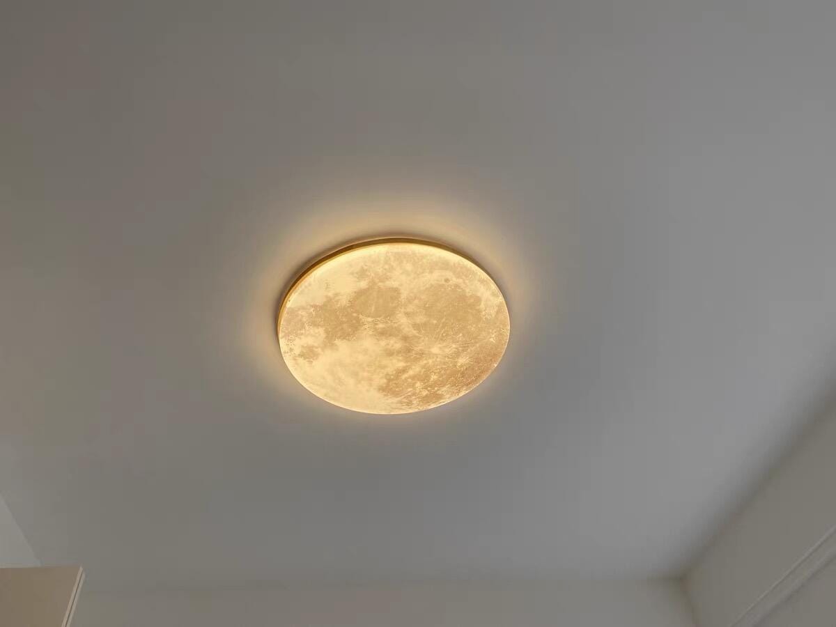 Customer photo review of Moon Ceiling Light | LED Flush Mount with Lunar Diffuser, Wood-Tone Rim | 10.2, 15 or 18.9 in, Dimmable Option