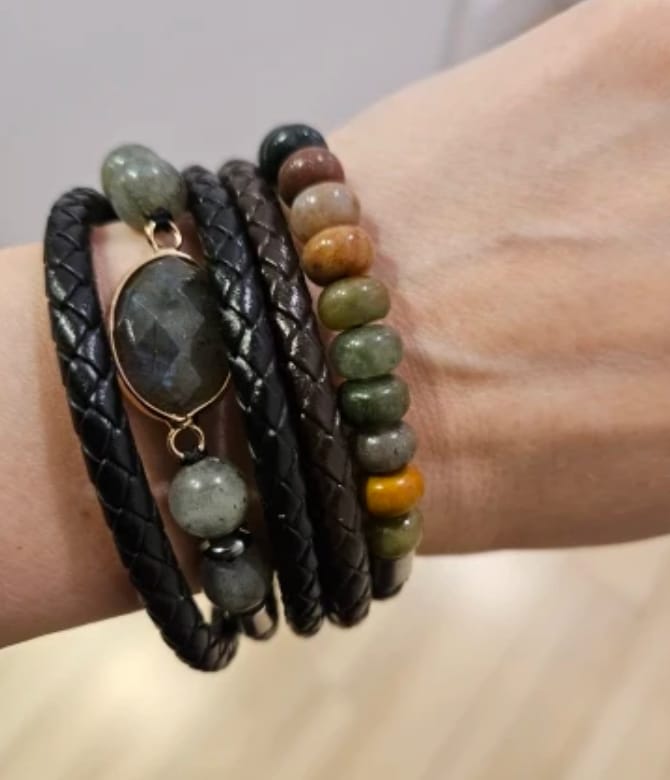 Customer photo review of Boho Labradorite Beaded Bracelet with Natural Stone Charm