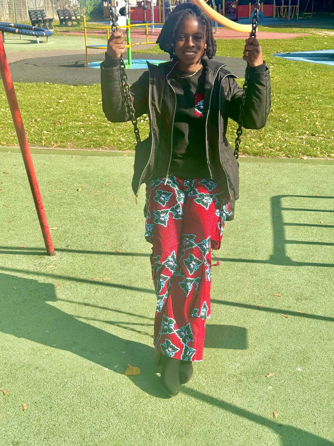 Customer photo review of NKEM AFRICAN PRINT CARGO PANTS AND T-SHIRT SET [RED]