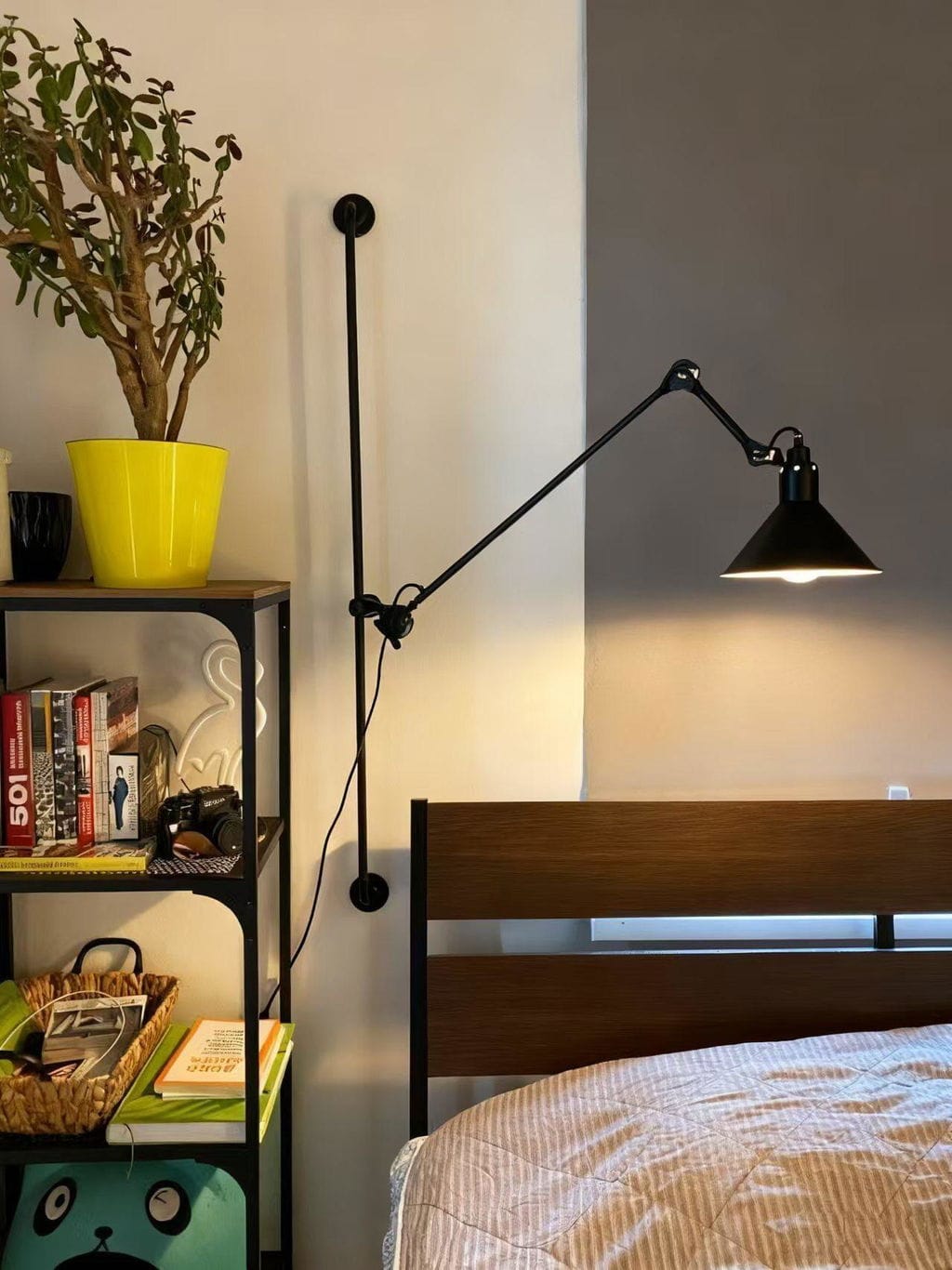 Customer photo review of Slim Metal Wall Light, Adjustable Arm, Plug In, Wall Sconce