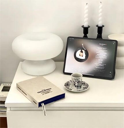 Customer photo review of Stacked Tier Glass Table Lamp, White Metal Base, 28 cm