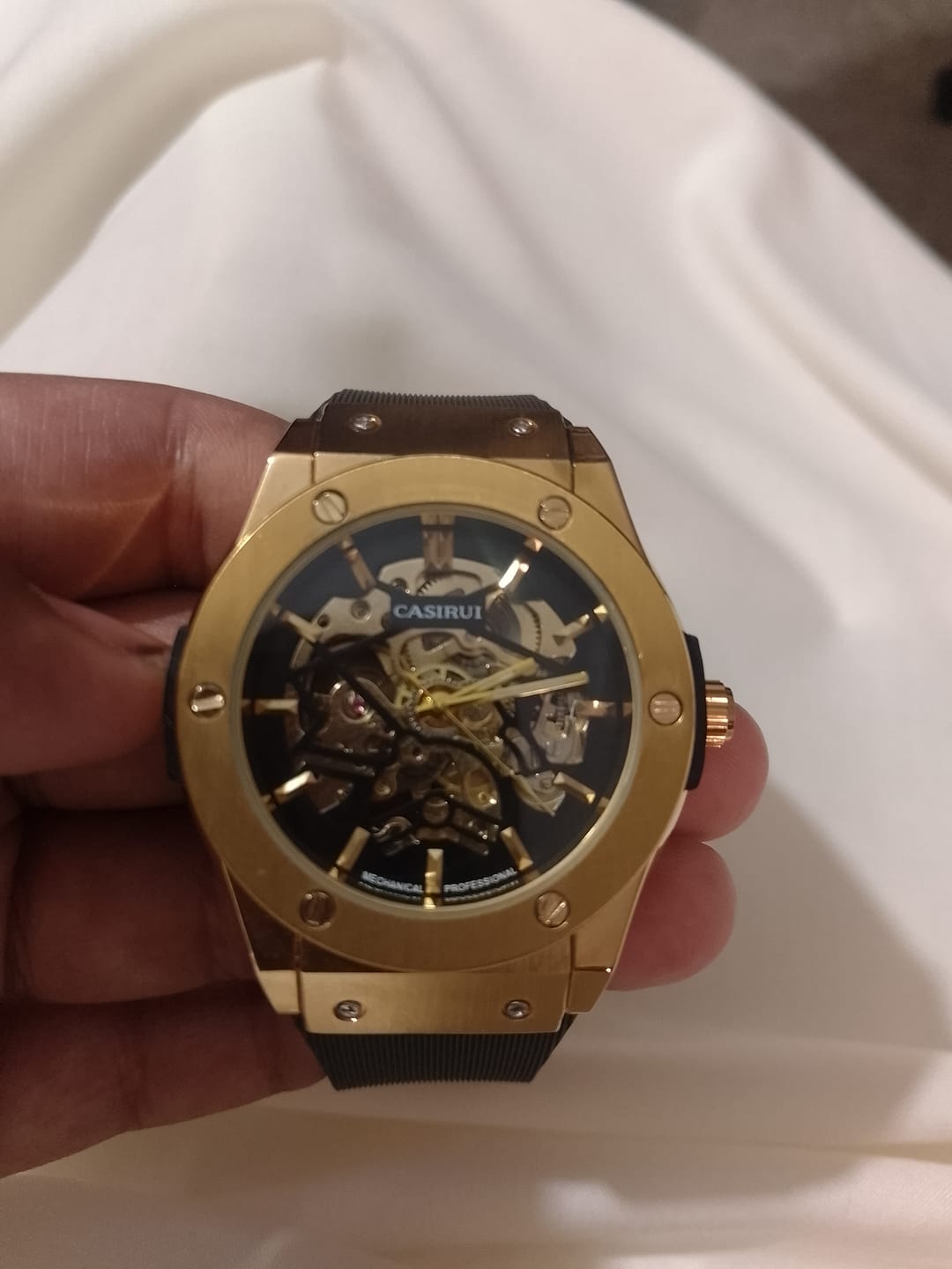 Customer photo review of Automatic Skeleton Dial Mechanical Watch with Silicone Strap (AWCM-00304)