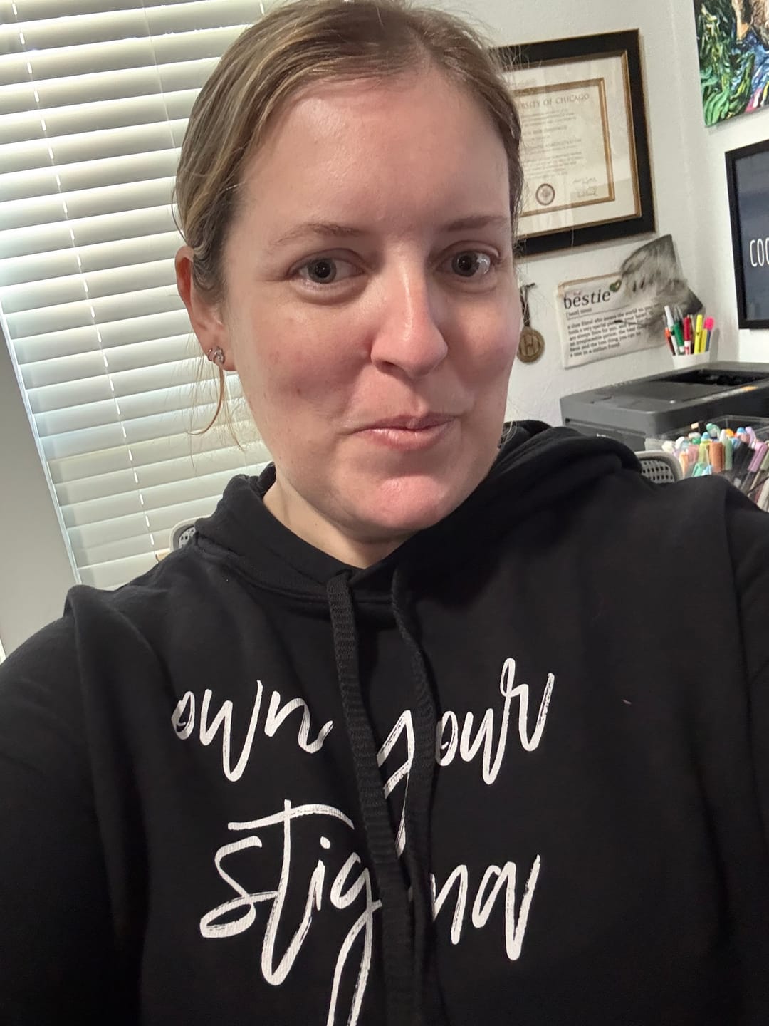 Customer photo review of Own Your Stigma Crop Hoodie