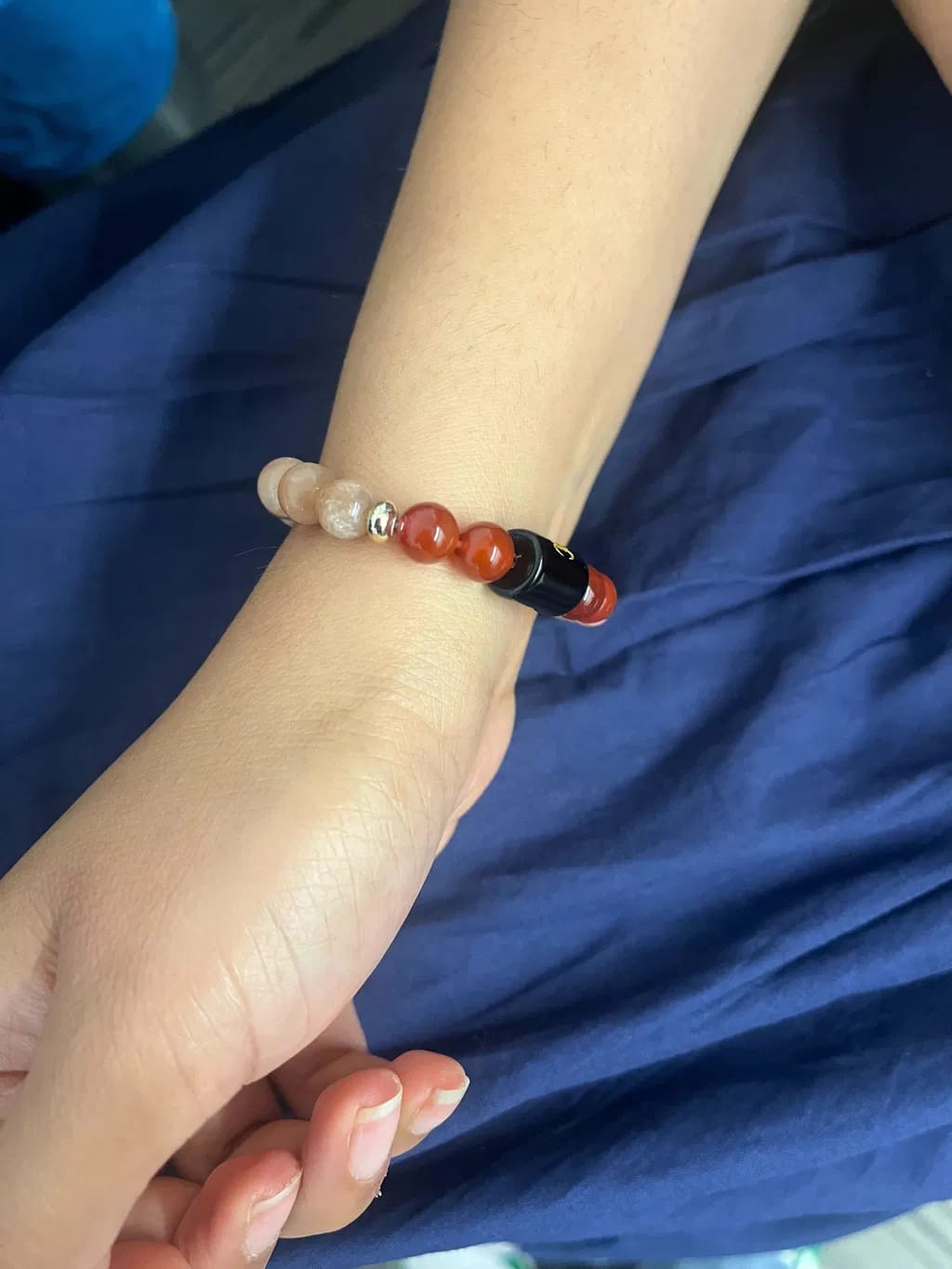 Customer photo review of Taurus (Vrishabha Rashi) Zodiac Bracelet – Natural Sunstone & Carnelian