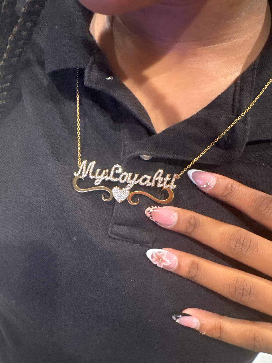 Customer photo review of Iced Heart Name Necklace