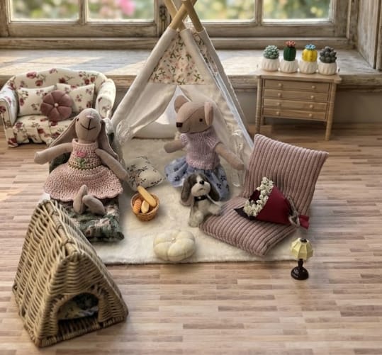 Customer photo review of 1:12 Scale Dollhouse Miniature Room Box - Rainy Day Fort in the Living Room