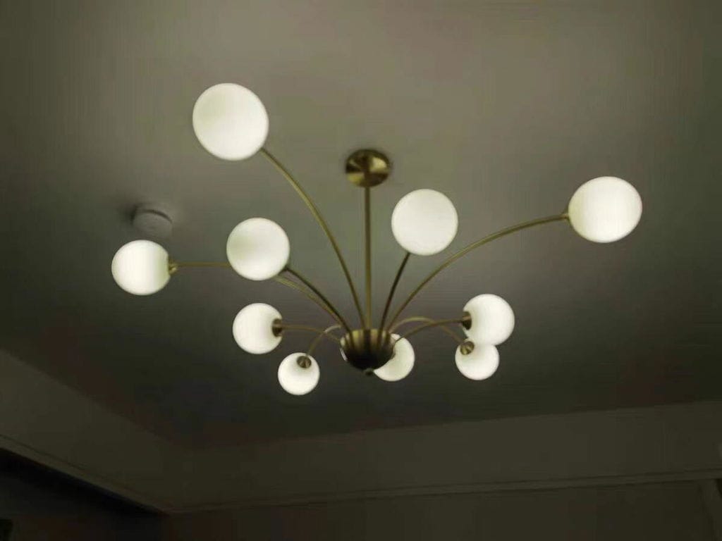 Customer photo review of Brass Globe Chandelier, Milky White Glass, Branching Arms