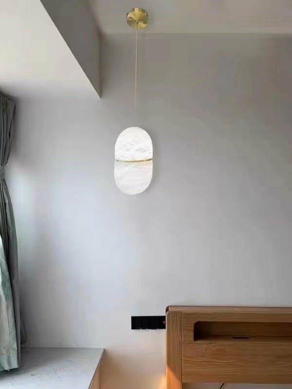 Customer photo review of Natural Alabaster Pendant Lamp, Symmetrical Shade, Damp Rated