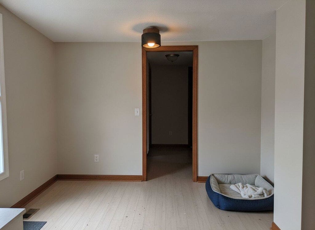 Customer photo review of Black Travertine Ceiling Light, Flush Mount, Walnut Plate