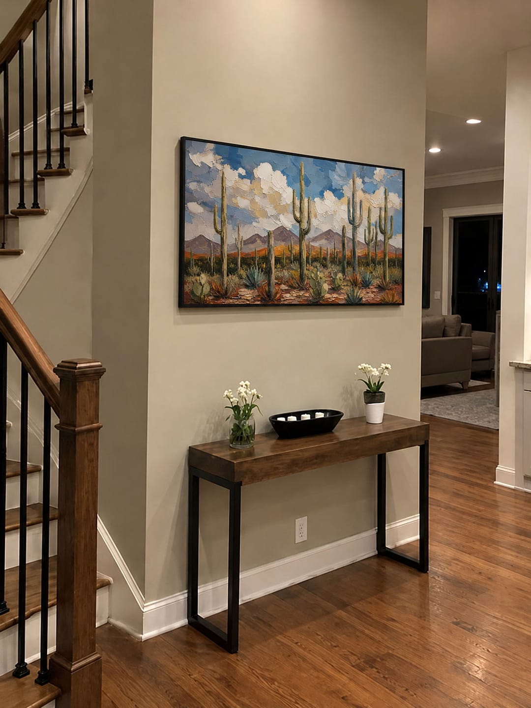 Customer photo review of Cacti beneath White Clouds — Textured Desert Wall Art