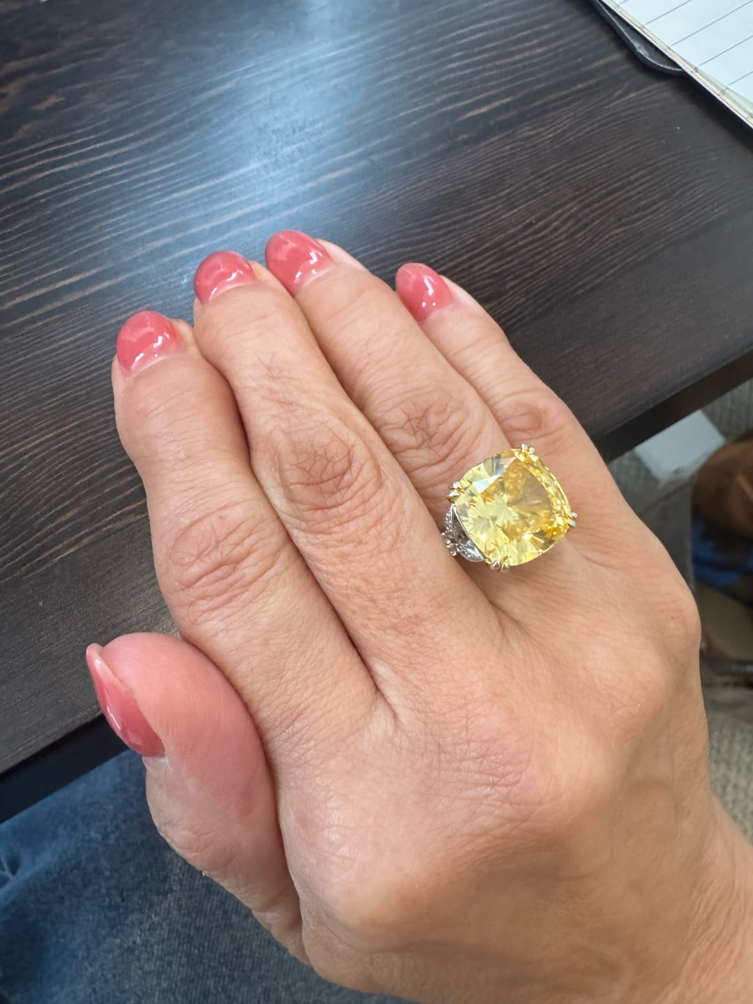 Customer photo review of Luxury Coloured Cushion Sapphire Two Tone Sterling Silver Ring