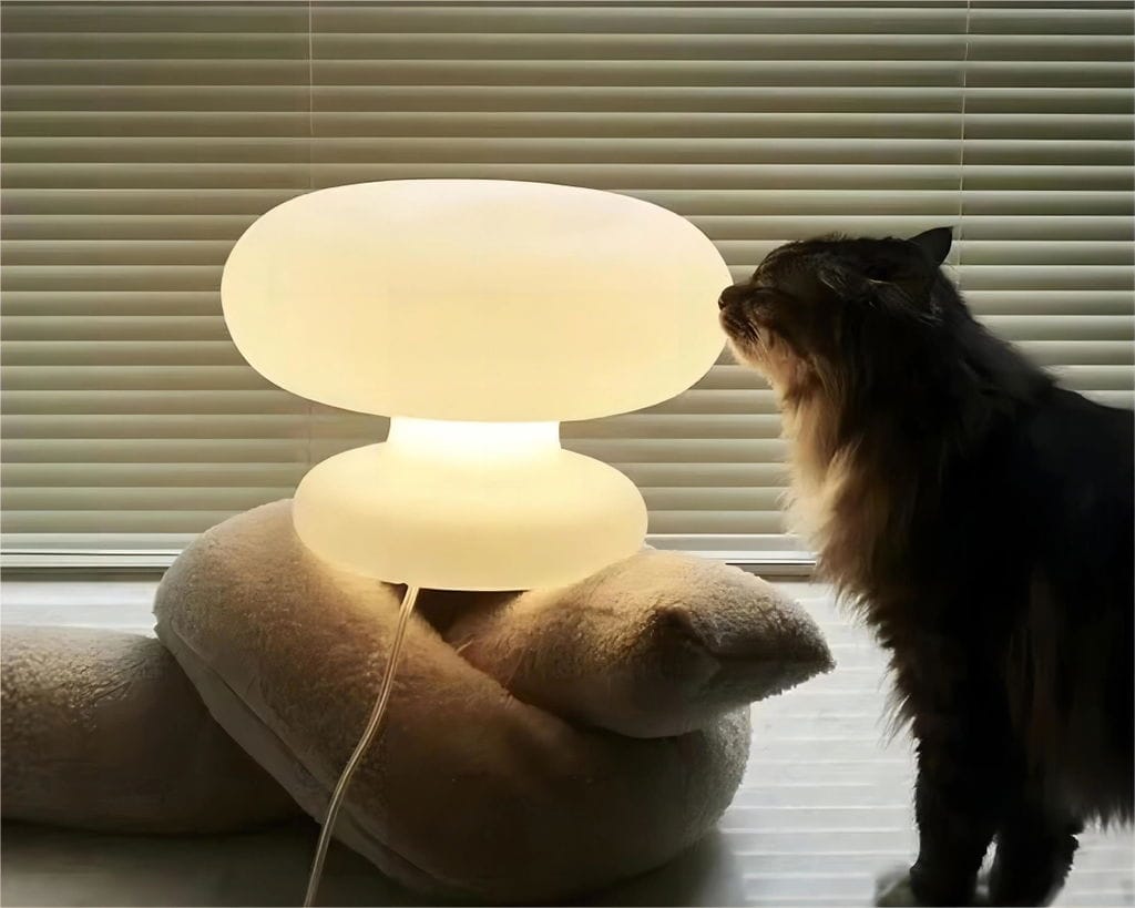 Customer photo review of Stacked Tier Glass Table Lamp, White Metal Base, 28 cm