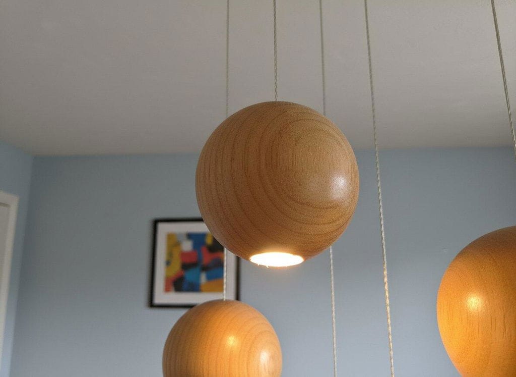 Customer photo review of Wooden Pendant Light, 10 cm Wood Spheres in a Cluster