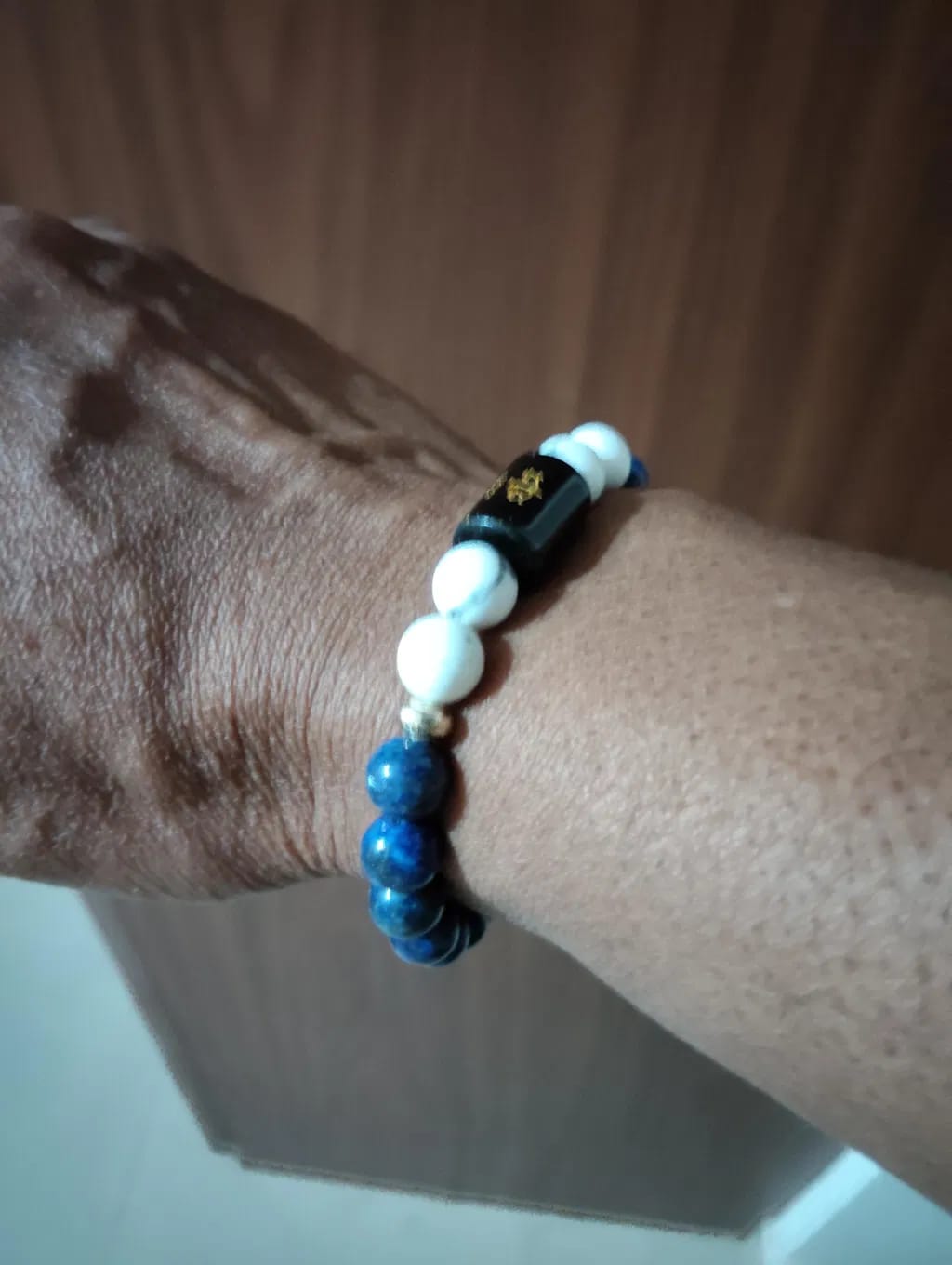 Customer photo review of Libra (Tula Rashi) Zodiac Bracelet – Natural Lapis Lazuli & Howlite