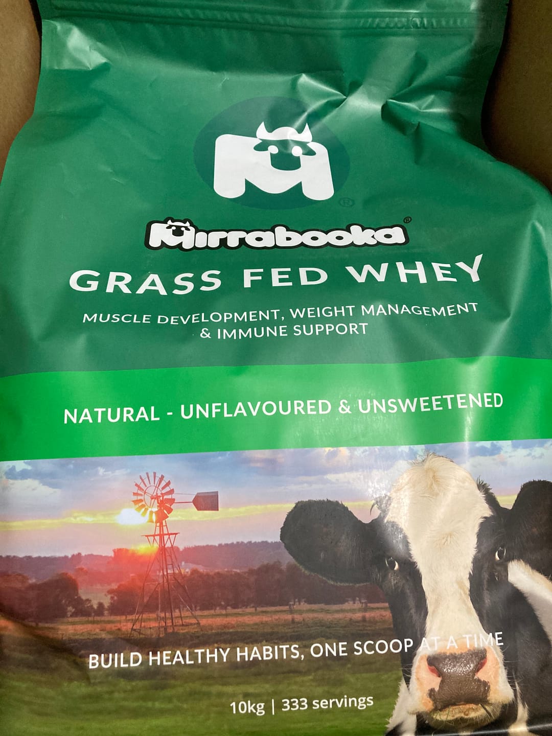 Customer photo review of Grass Fed Whey Protein Unflavoured Natural 10kg (333 servings)