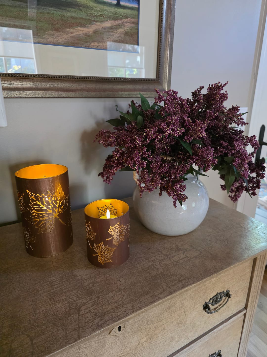 Customer photo review of Beige Textured Flameless Pillar
