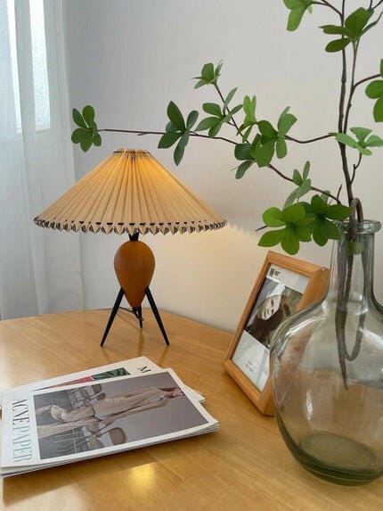 Customer photo review of Tripod Table Lamp, Wood Body, Pleated Beige Shade, 40 cm