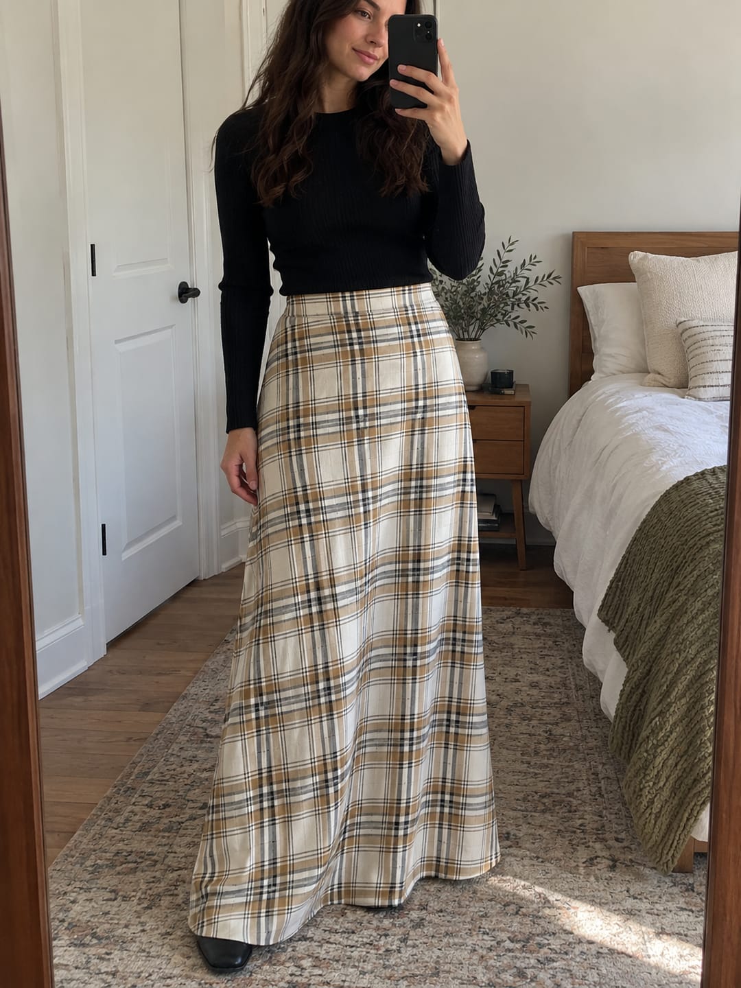 Customer photo review of Pockets Plaid No Belt High Waisted Skirts (No Belt)