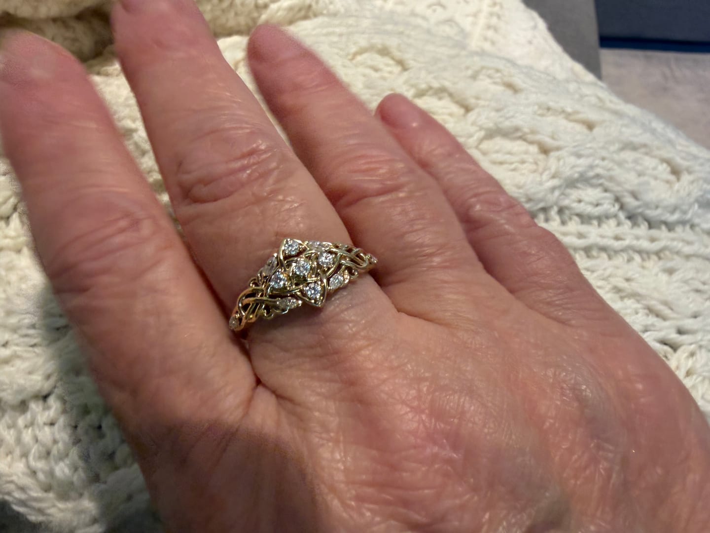Customer photo review of Celtic Knot Moissanite Cluster Engagement Ring