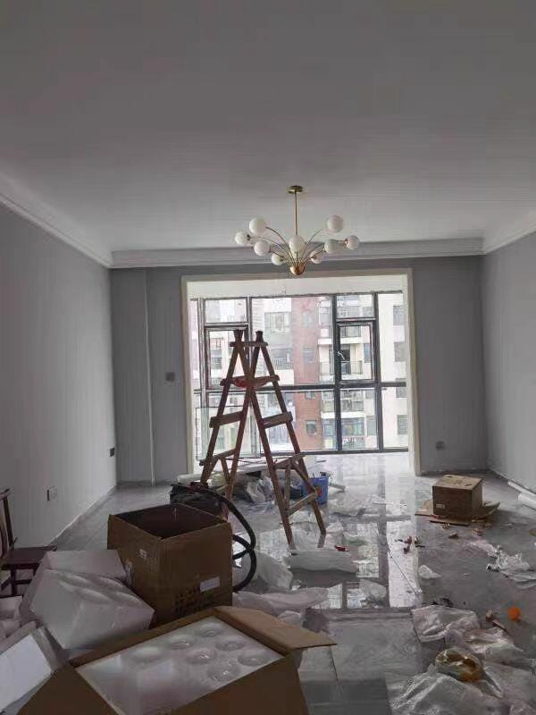 Customer photo review of Brass Globe Chandelier, Milky White Glass, Branching Arms