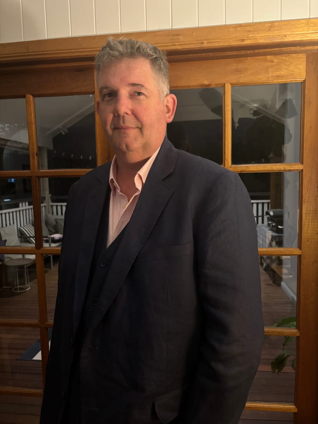 Customer photo review of Dark Navy Linen 3 Piece Suit