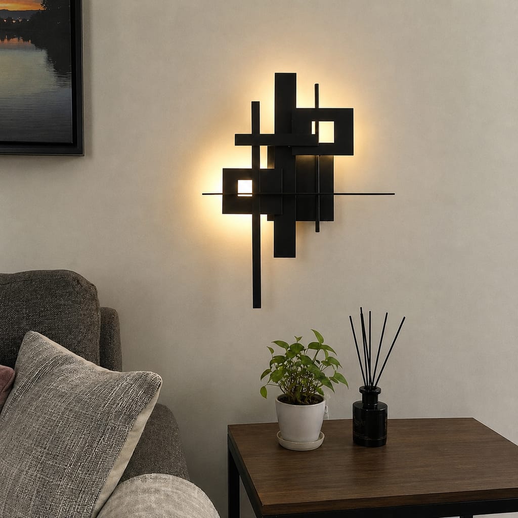 Customer photo review of Matte Black Wall Light, Geometric Metal Frame, Wall Sconce, 48 cm