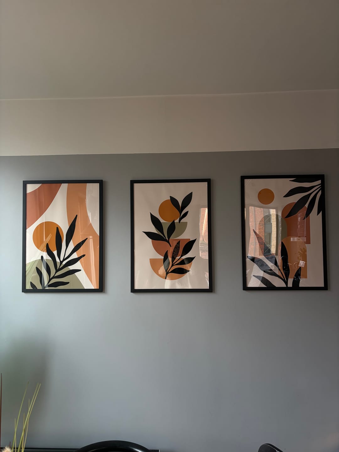 Customer photo review of Set of 3 Orange & Green Boho Abstract Wall Art Prints