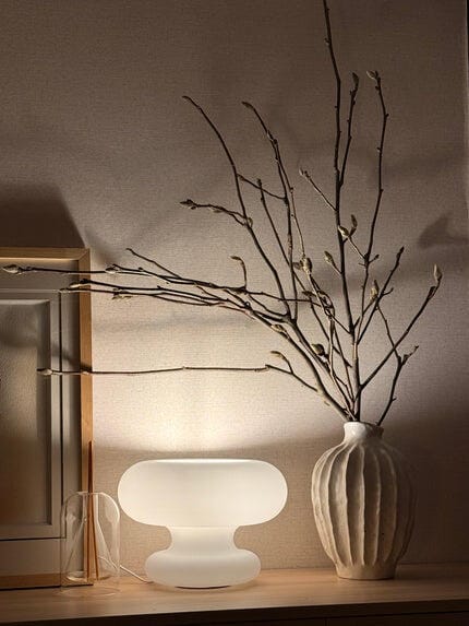 Customer photo review of Stacked Tier Glass Table Lamp, White Metal Base, 28 cm