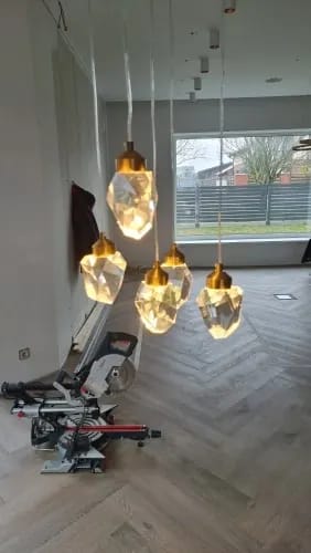 Customer photo review of Faceted Crystal Pendant Light, Gold Drops, Adjustable Cord to 1.5 m