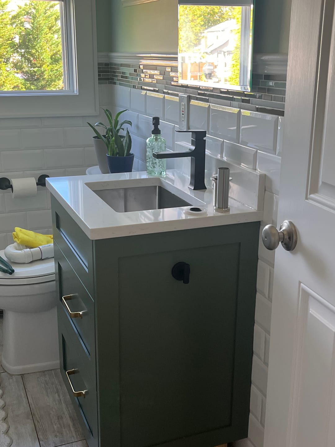 Customer photo review of Bridgeport SLIM 24" Sage Green Bathroom Vanity - All Drawers