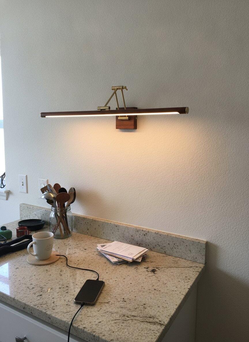 Customer photo review of Linear Brass Wall Light, Wall Sconce, Walnut Finish, LED Strip