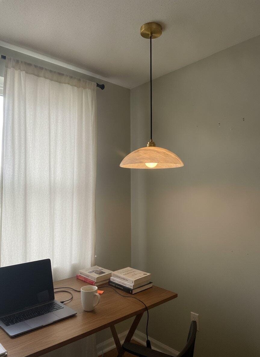 Customer photo review of Brass Alabaster Dome Pendant Light, 30 cm or 40 cm