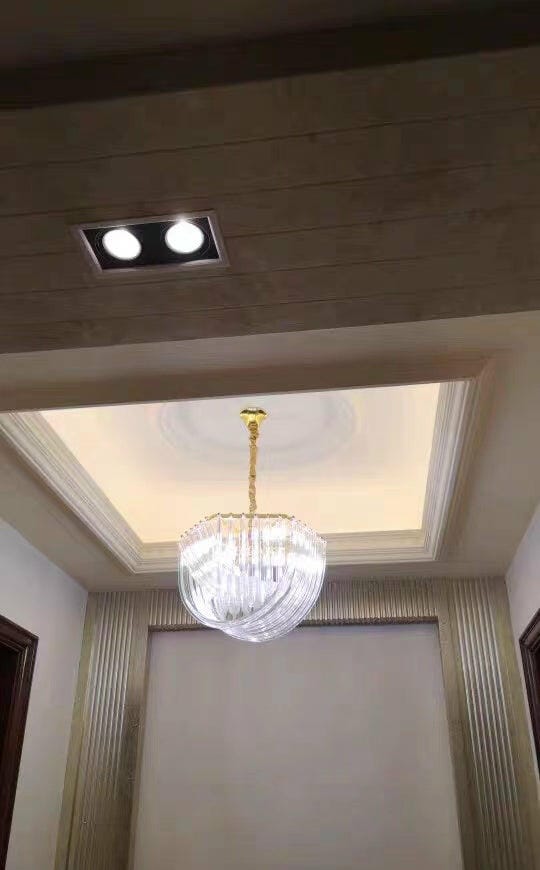Customer photo review of Glass Pendant Light, Gold Frame, Hand-Shaped Clear Glass Rods