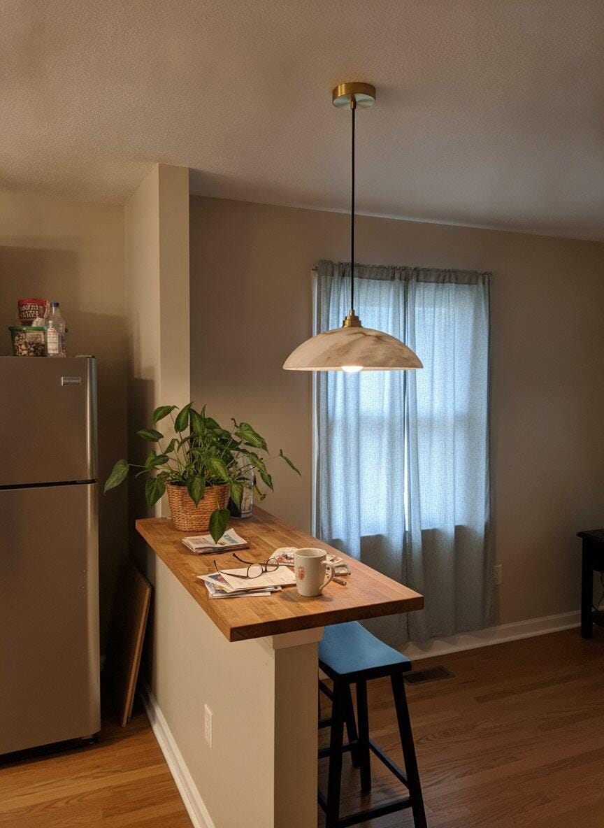 Customer photo review of Brass Alabaster Dome Pendant Light, 30 cm or 40 cm