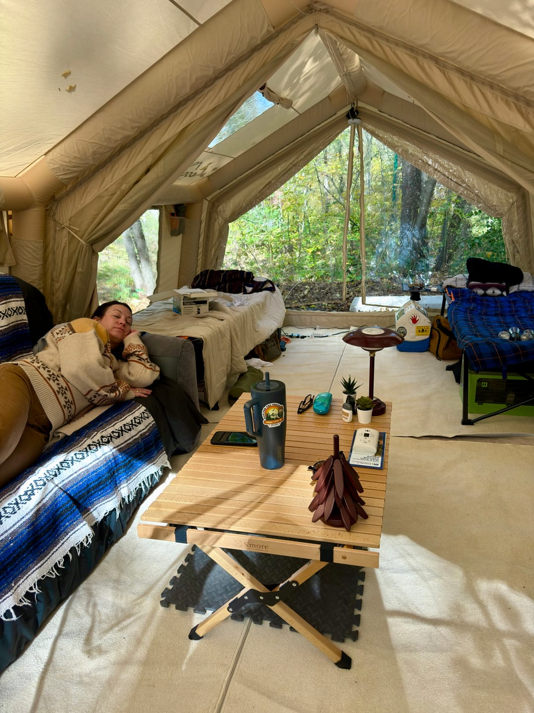 Customer photo review of Coody 17.2 (Koala-7) Beige Large Inflatable Tent for Camping (2-10 person)