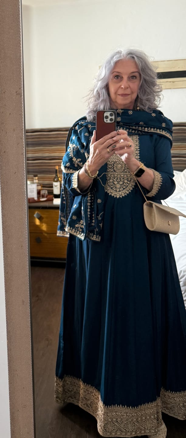 Customer photo review of Indigo Dye Blue Anarkali Gown Highlighted with Fine Embroidery