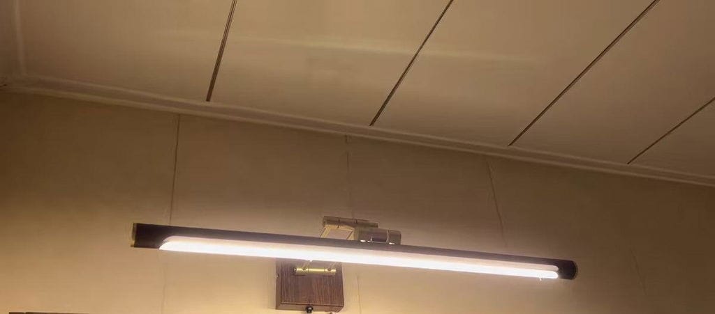 Customer photo review of Linear Brass Wall Light, Wall Sconce, Walnut Finish, LED Strip