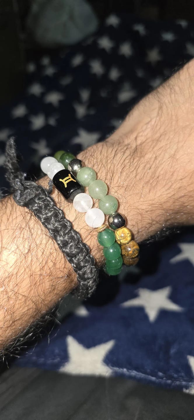 Customer photo review of Gemini (Mithun Rashi) Zodiac Bracelet – Natural Green Aventurine & Milky Quartz