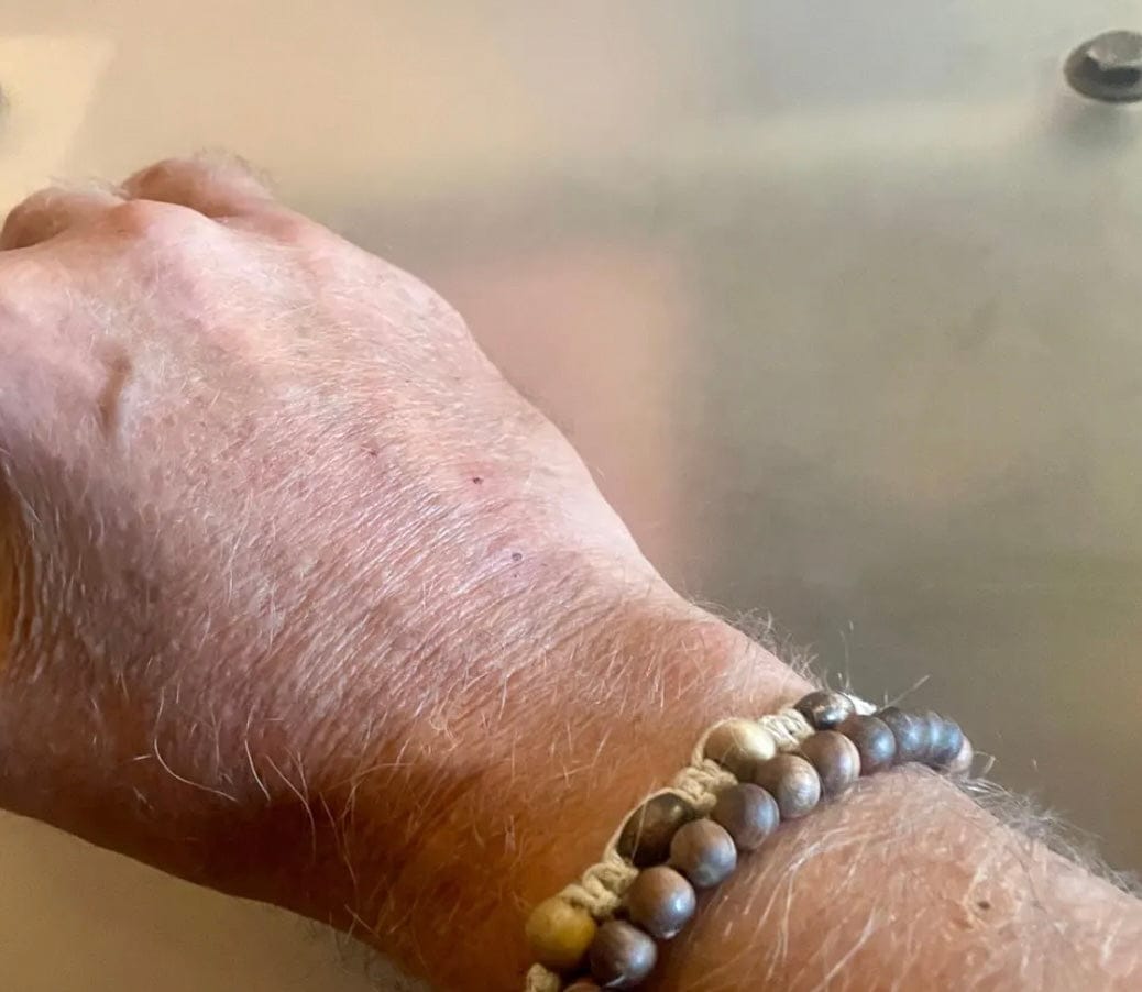 Customer photo review of Mens Wood Bead Bracelet, Wooden Beaded Bracelets — Yoga, Natural Earthy Jewelry, Stacking, Adjustable, Surf, Surfer