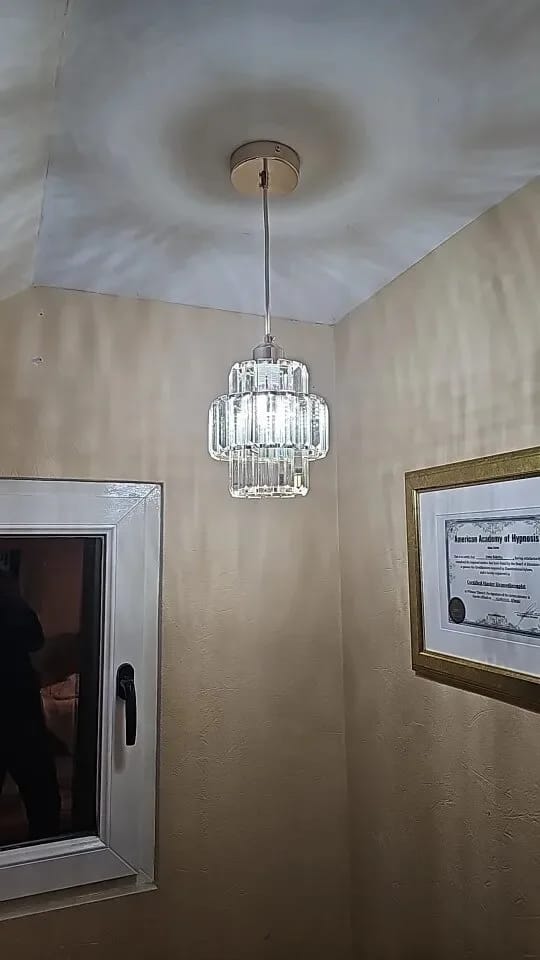 Customer photo review of Crystal Prism Pendant Light, Tiered Cylinder, Iron Frame, 15 cm