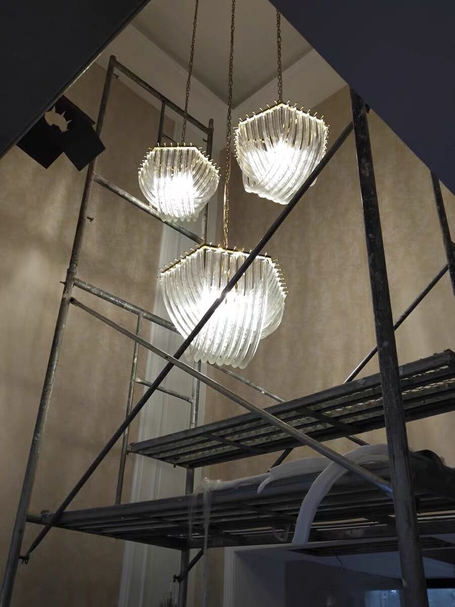 Customer photo review of Glass Pendant Light, Gold Frame, Hand-Shaped Clear Glass Rods