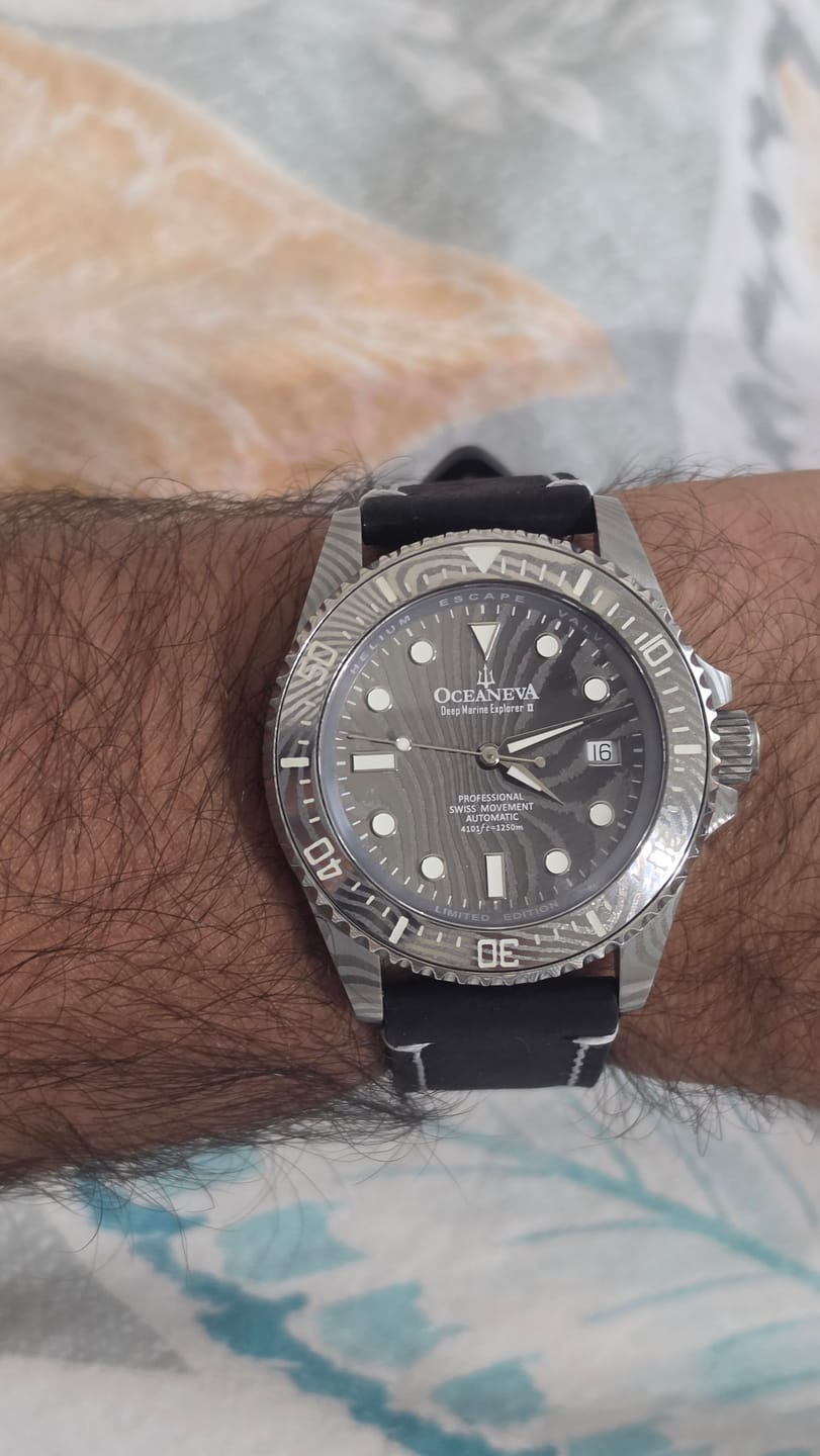 Customer photo review of Oceaneva Mens Deep Marine Explorer II Damascus Steel Dial Watch Rubber