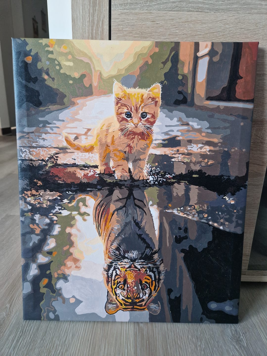 Customer photo review of Malen nach Zahlen - Kleine Rotekatze, großer Tiger, Spiegelbild