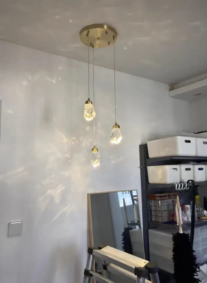 Customer photo review of Faceted Crystal Pendant Light, Gold Drops, Adjustable Cord to 1.5 m